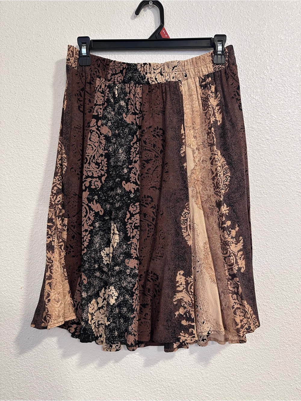 Vintage Sharon Anthony Rayon Knit Paisley A-Line Zip Skirt Brown 10 USA papertag